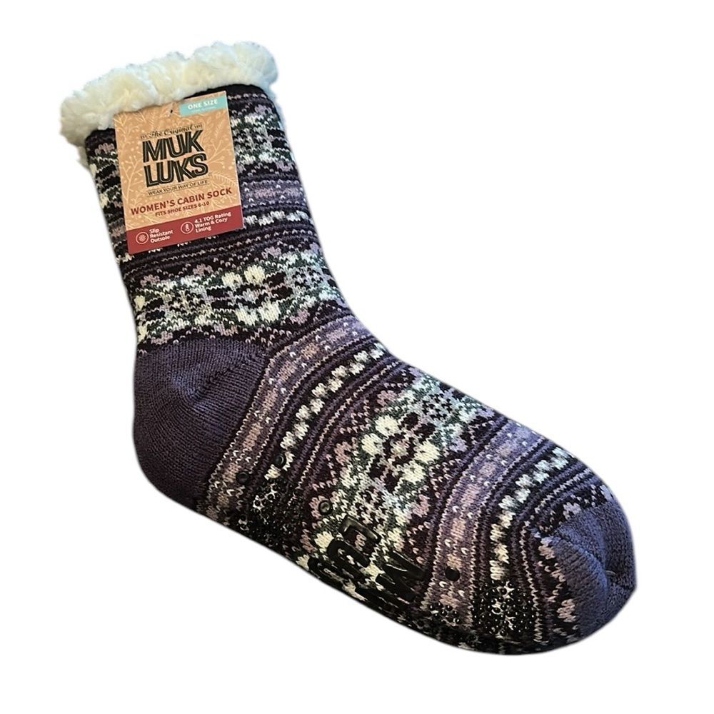 Muk Luks Fairisle Gripper Cabin Socks NEW Purple One Size